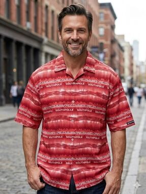 Vintage Southpole Men’s M Shirt Red White Geometric Cyber Y2K All Over Print